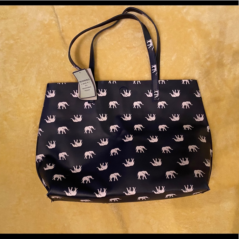 Brand new reversible bag- navy blue and elephants